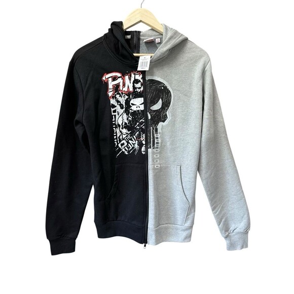 MARVEL Punisher Color Block Sweatshirt Men's Small Hooded Full Zip Back & Front - Picture 1 of 10